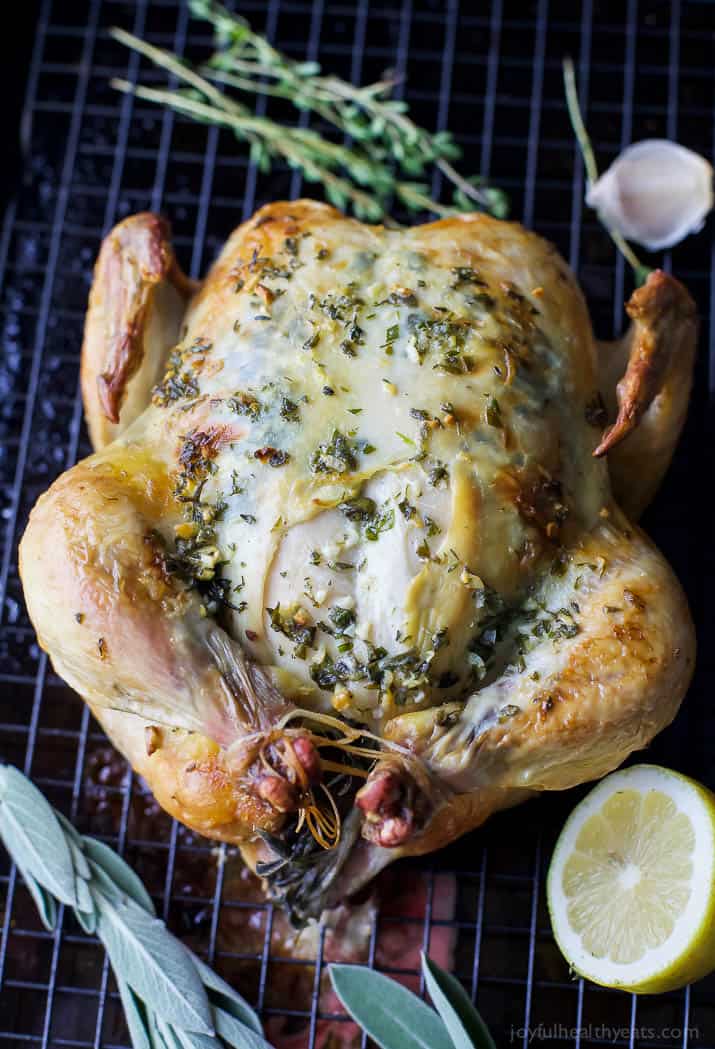 1 Hour Roasted Chicken slathered in a garlic herb butter