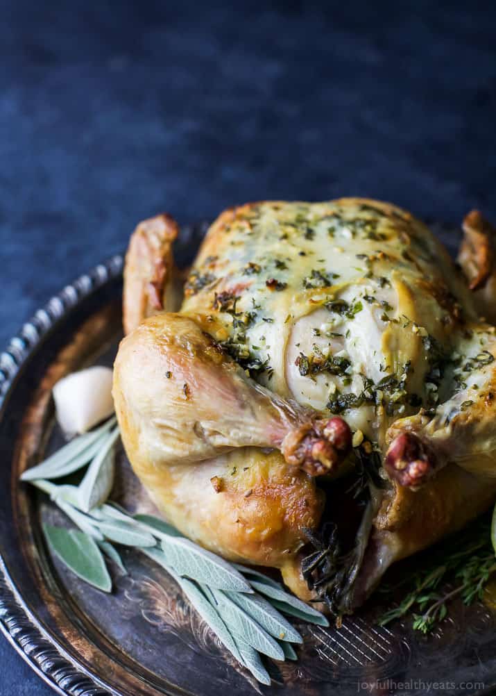 1 Hour Roasted Chicken slathered in a garlic herb butter