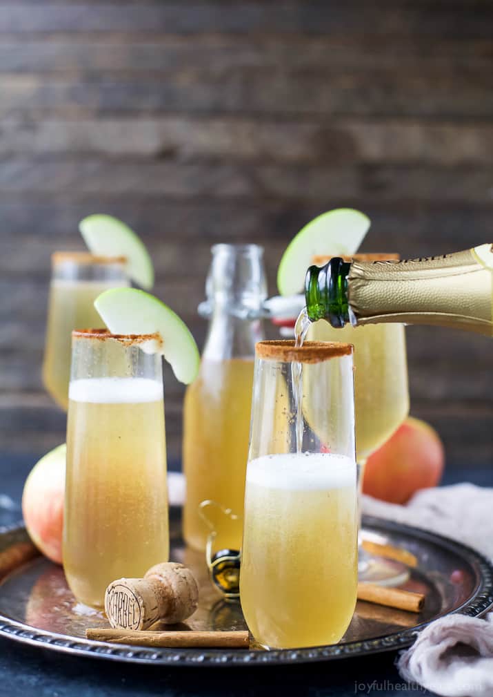 Apple Cider Mimosas on a serving tray