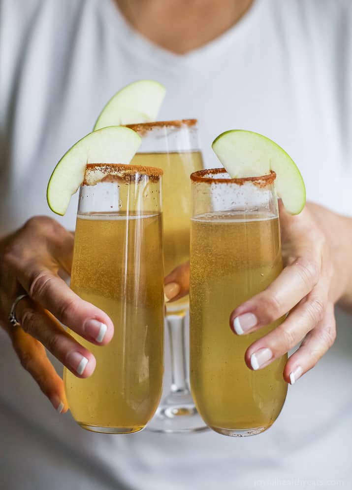 3 glasses of Apple cider mimosas