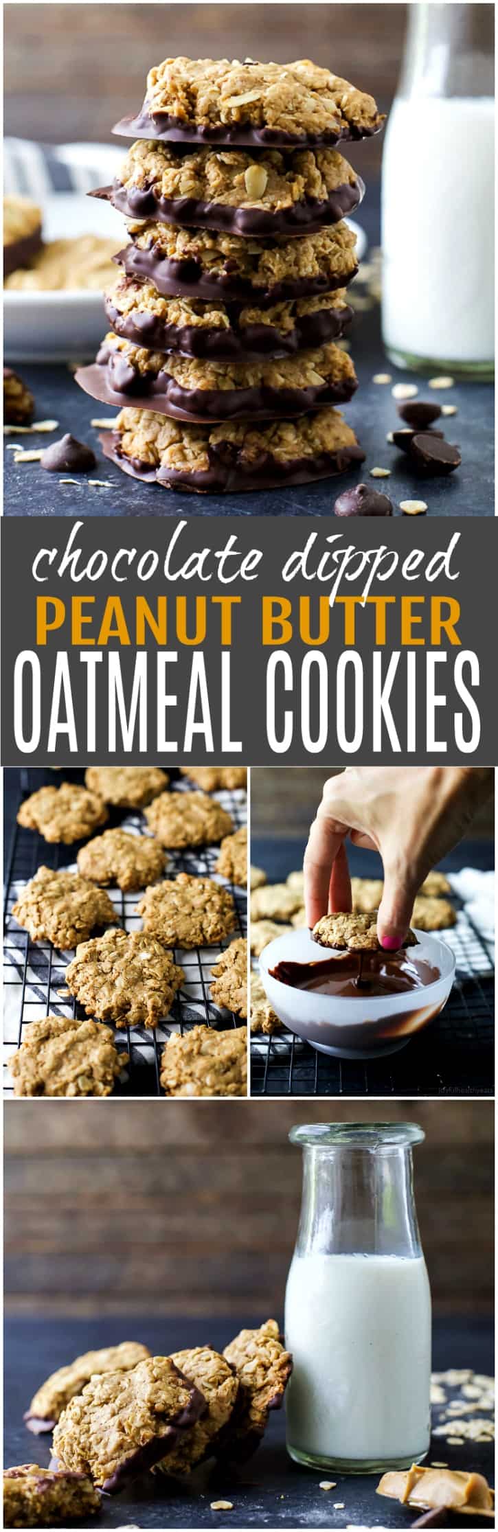 Pinterest collage for Chocolate Dipped Oatmeal Peanut Butter Cookies recipe