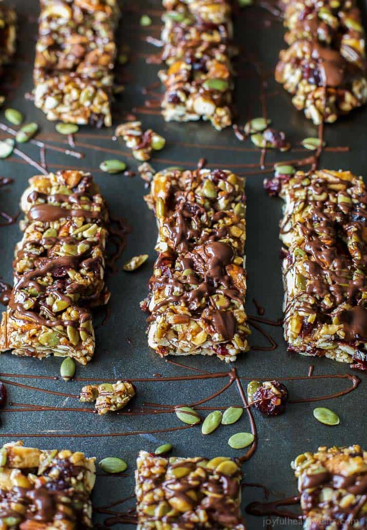 Homemade Cranberry Almond Granola Bars drizzled with chocolate