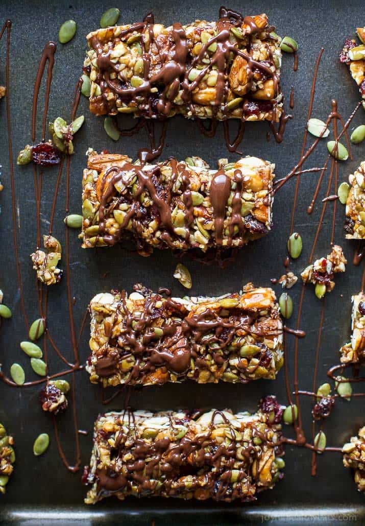 Top view of Four Homemade Cranberry Almond Granola Bars