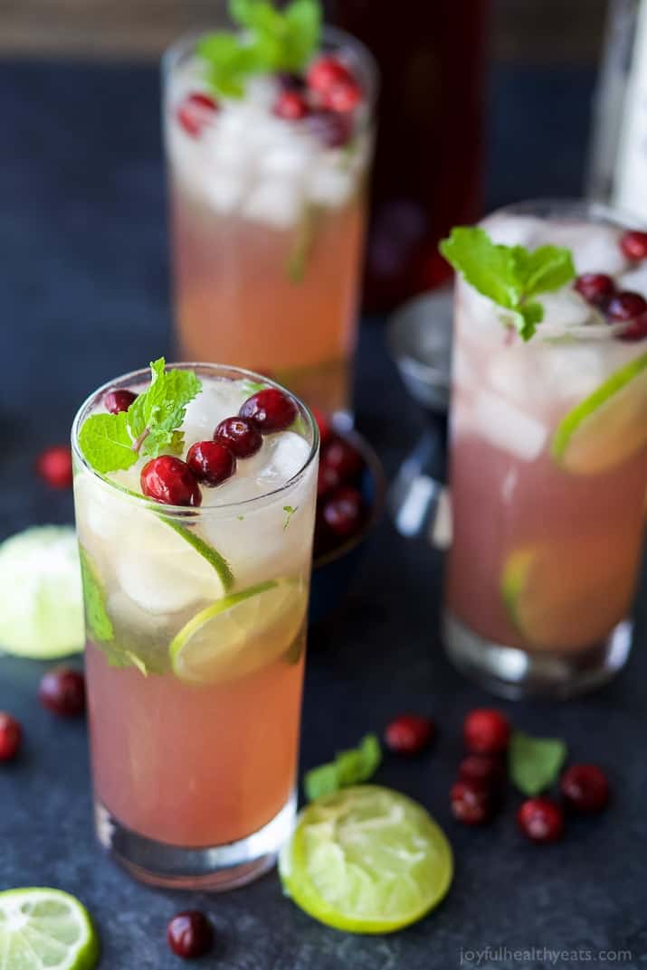 Three tall glasses of Holiday Cranberry Mojito