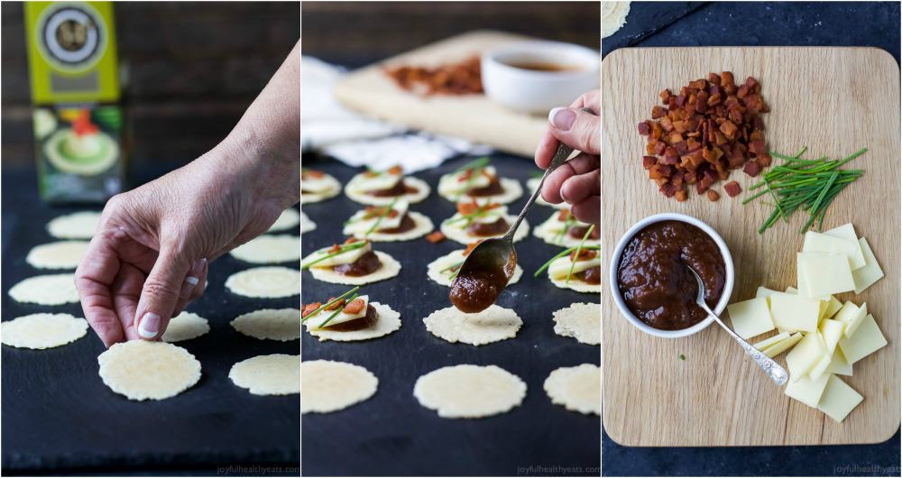 A Collage of Pictures Showing the Progression from Cracker to Savory Appetizer Bite