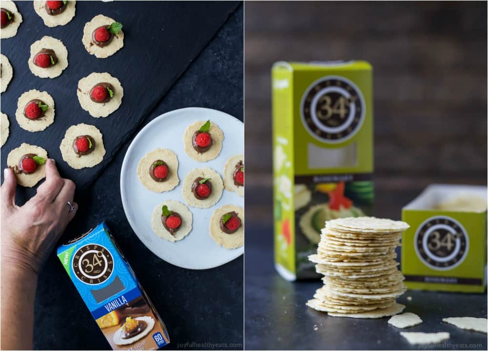 A Collage of Images of Stacked Crackers and Prepared Sweet Appetizer Bites