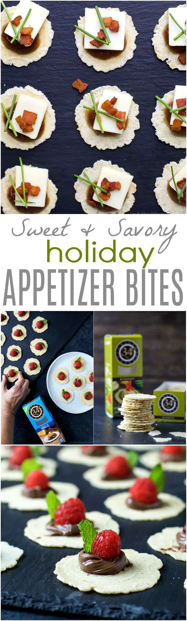 A Collage Showing Pictures of Sweet and Savory Appetizer Bites and Introducing the Recipe with Text