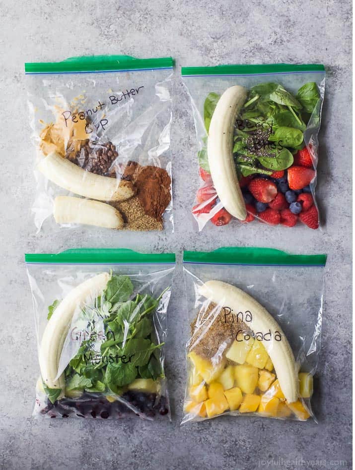 4 Easy Smoothie Packs Recipes that can be made ahead and frozen for quick use