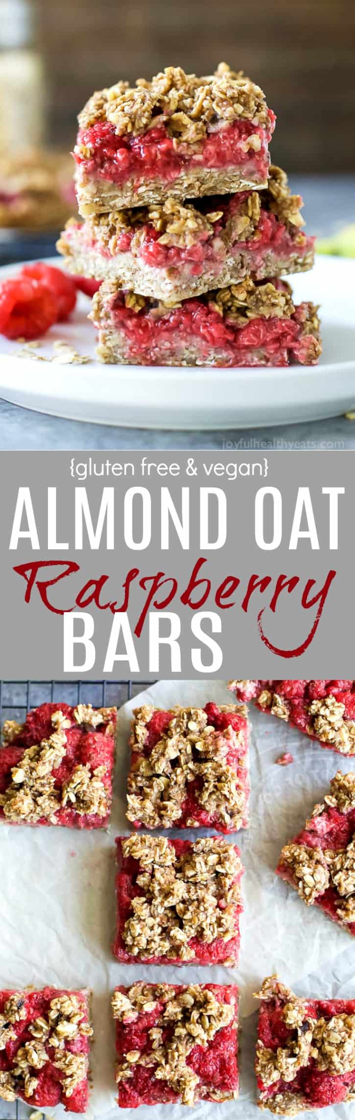 A Collage of Two Images of Almond Oat Raspberry Bars