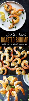 Garlic Herb Roasted Shrimp + Homemade Cocktail Sauce | Party Food