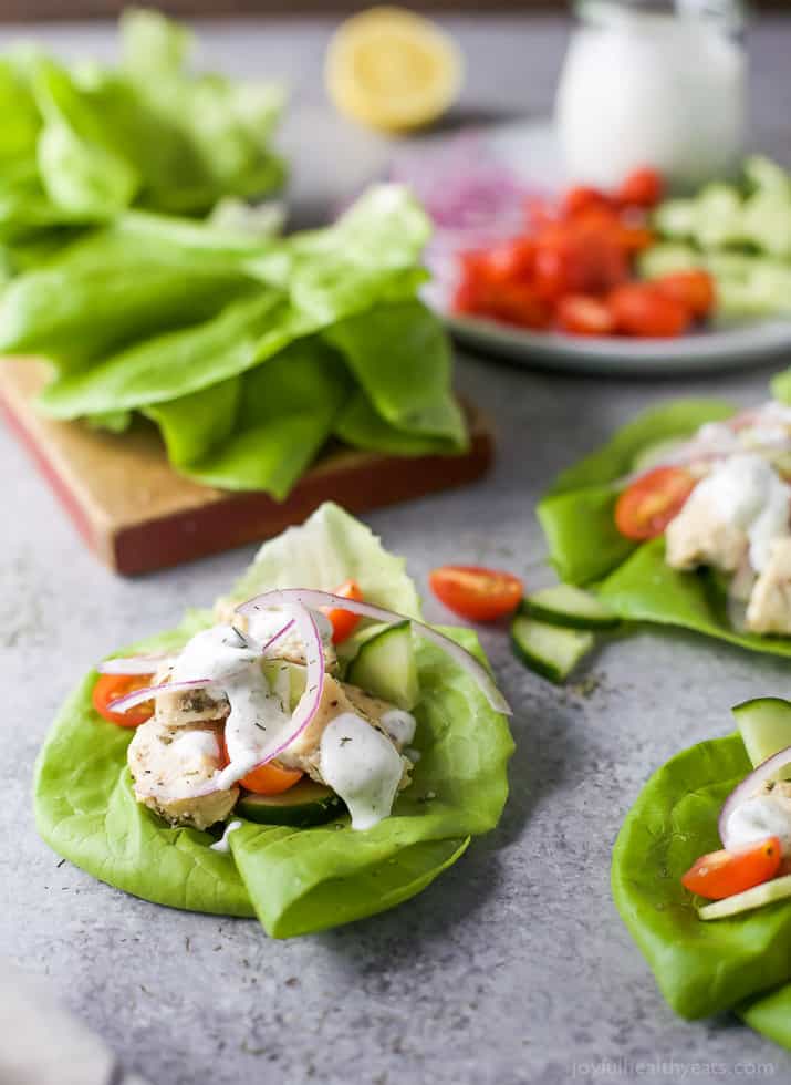 Greek Chicken Lettuce Wraps with Tzatziki Sauce