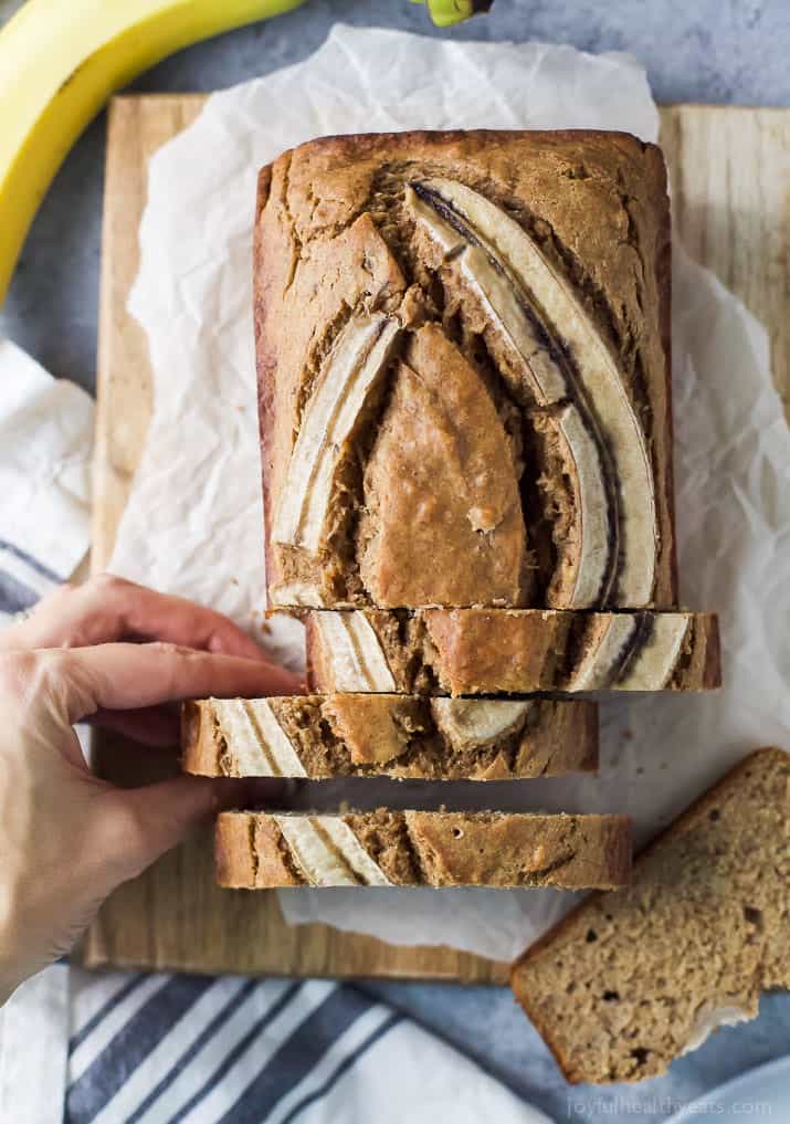 Sliced banana bread.