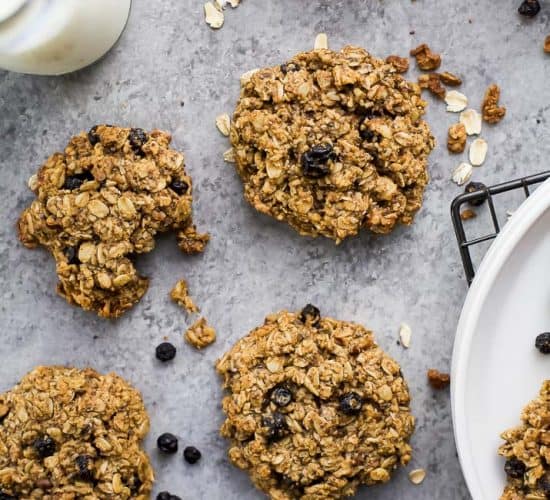 A Gluten Free Blueberry Breakfast Cookie baked to perfection, moist, naturally sweetened, high in fiber and perfect for a grab 'n go breakfast! These cookies will rock your world! {dairy free, egg free, gluten free}