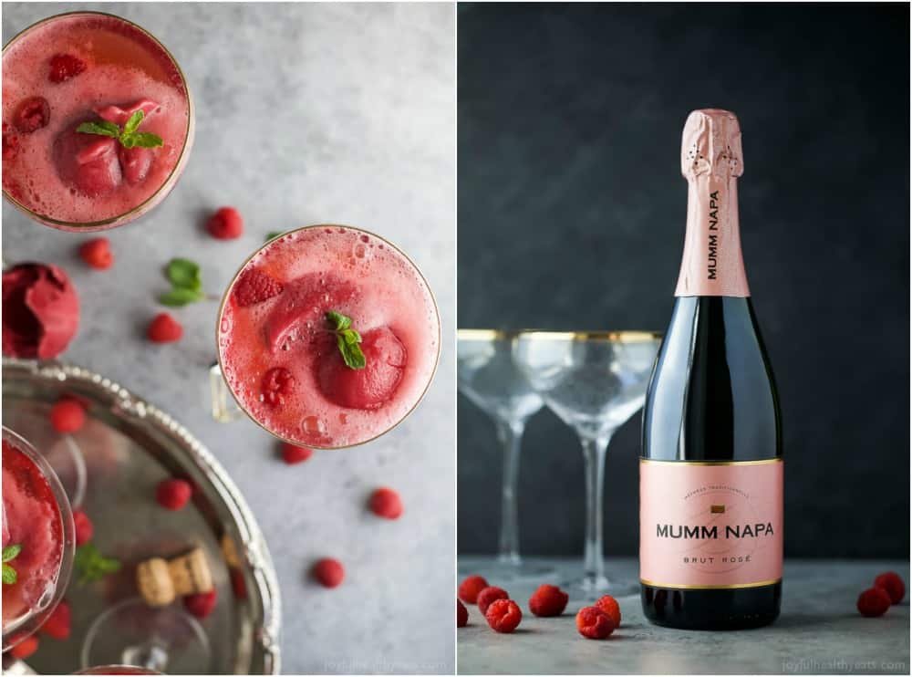 Raspberry Sorbet Rosé Floats - a fun beautiful cocktail to serve on Valentines Day or a ladies brunch! Made with raspberry sorbet, Rosé and vanilla vodka!