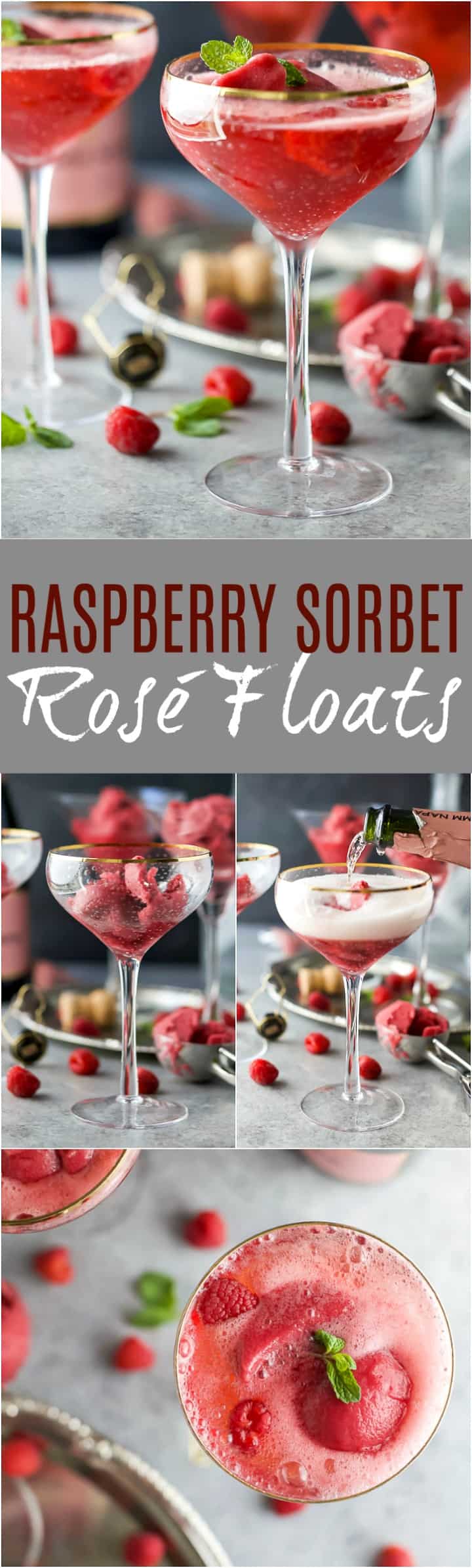 Raspberry Sorbet Rosé Floats - a fun beautiful cocktail to serve on Valentines Day or a ladies brunch! Made with raspberry sorbet, Rosé and vanilla vodka!