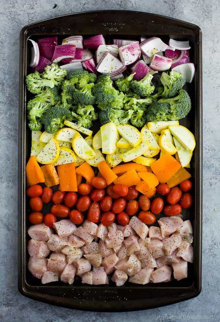 Gluten Free Roasted Veggie Balsamic Chicken Grain Bowls - an easy meal prep recipe or weeknight dinner for the week. Loads of veggies, light, flavorful, easy to make with 28 grams of protein and less than 350 calories a serving!