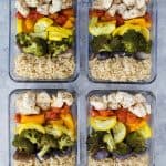 Gluten Free Roasted Veggie Balsamic Chicken Grain Bowls - an easy meal prep recipe or weeknight dinner for the week. Loads of veggies, light, flavorful, easy to make with 28 grams of protein and less than 350 calories a serving!