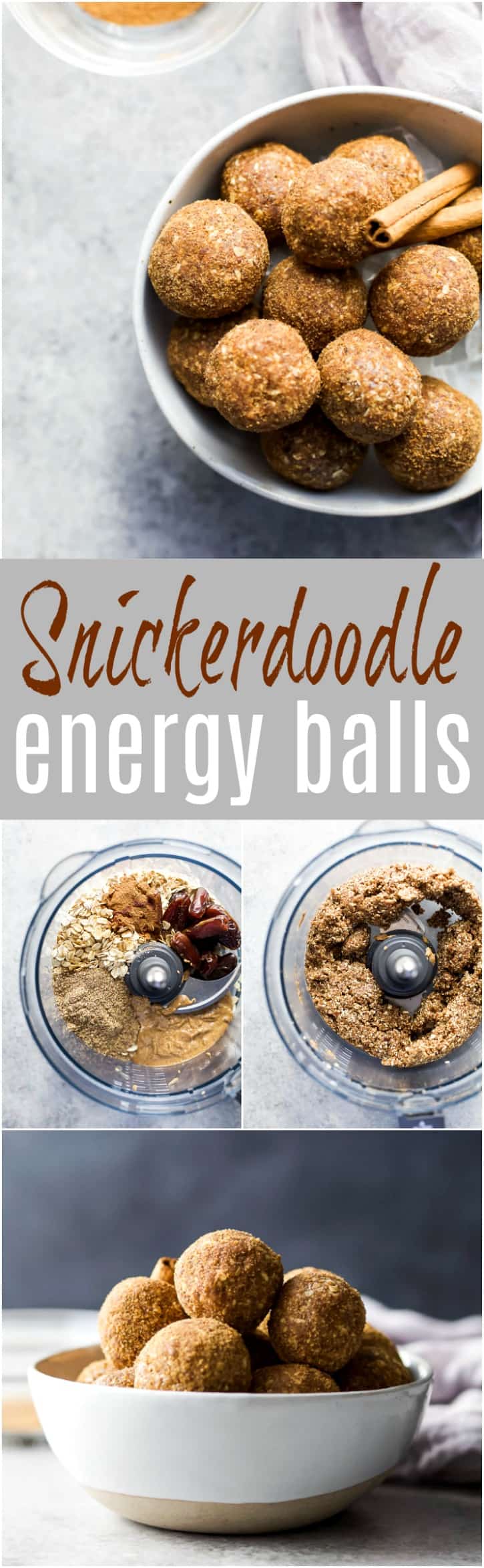 These easy Snickerdoodle Energy Balls are made in a blender and then rolled in a cinnamon coconut sugar crust. They taste just like snickerdoodle cookies and are the perfect breakfast, post workout snack or late night treat. #ad