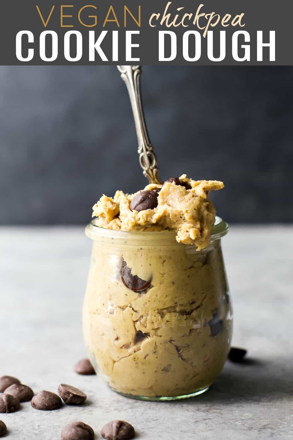 pinterest image for vegan chickpea cookie dough (peanut butter & chocolate chip)