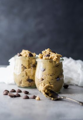 Vegan Chickpea Cookie Dough made in a blender.  A healthy eggless no bake cookie dough recipe to satisfy that sweet tooth! {gluten free, refined sugar free, dairy free}