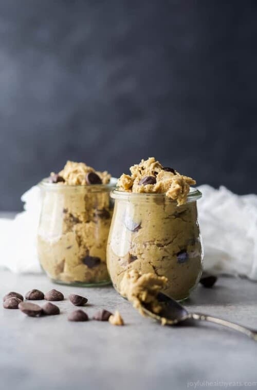 Vegan Chickpea Cookie Dough made in a blender.  A healthy eggless no bake cookie dough recipe to satisfy that sweet tooth! {gluten free, refined sugar free, dairy free}