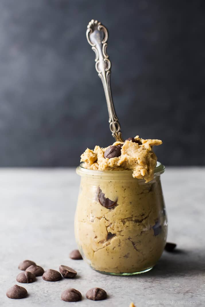 Vegan Chickpea Cookie Dough made in a blender.  A healthy eggless no bake cookie dough recipe to satisfy that sweet tooth! {gluten free, refined sugar free, dairy free}