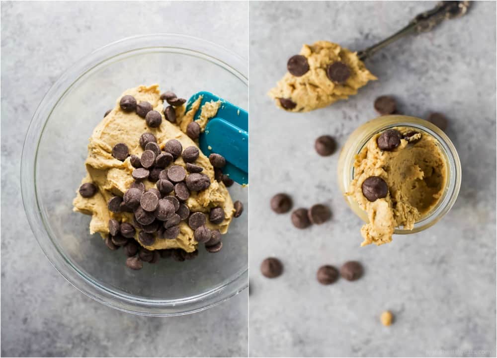 Vegan Chickpea Cookie Dough made in a blender.  A healthy eggless no bake cookie dough recipe to satisfy that sweet tooth! {gluten free, refined sugar free, dairy free}