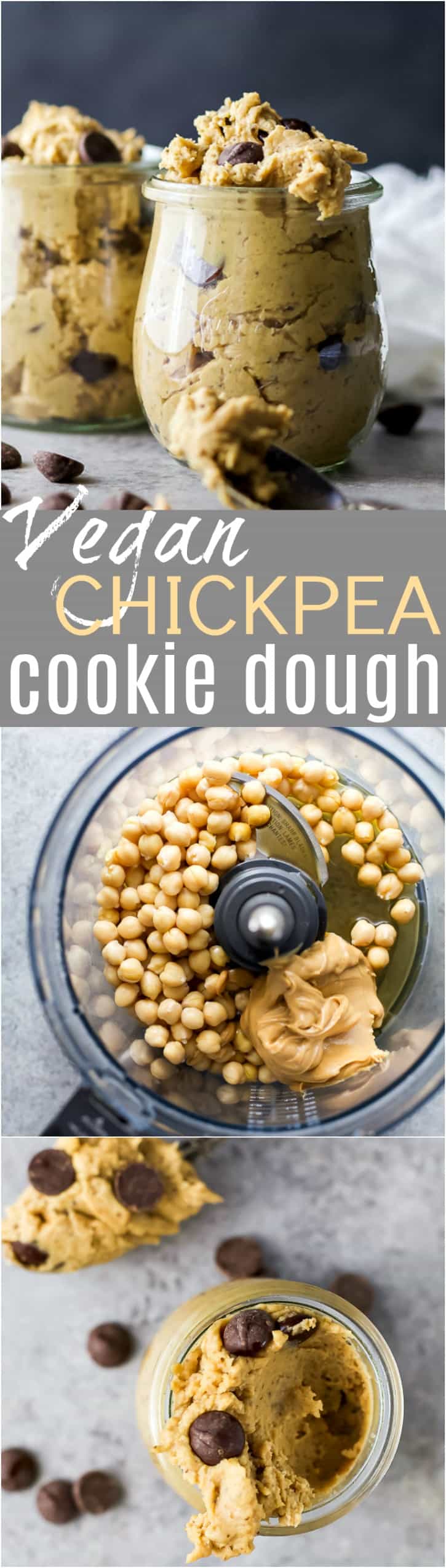 Vegan Chickpea Cookie Dough made in a blender.  A healthy eggless no bake cookie dough recipe to satisfy that sweet tooth! {gluten free, refined sugar free, dairy free}