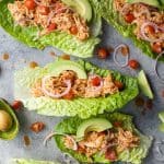 Buffalo Chicken Lettuce Wraps, a healthy low carb dinner recipe that's on the table in 15 minutes! These Lettuce Wraps are loaded with buffalo chicken flavor and topped with fresh veggies!
