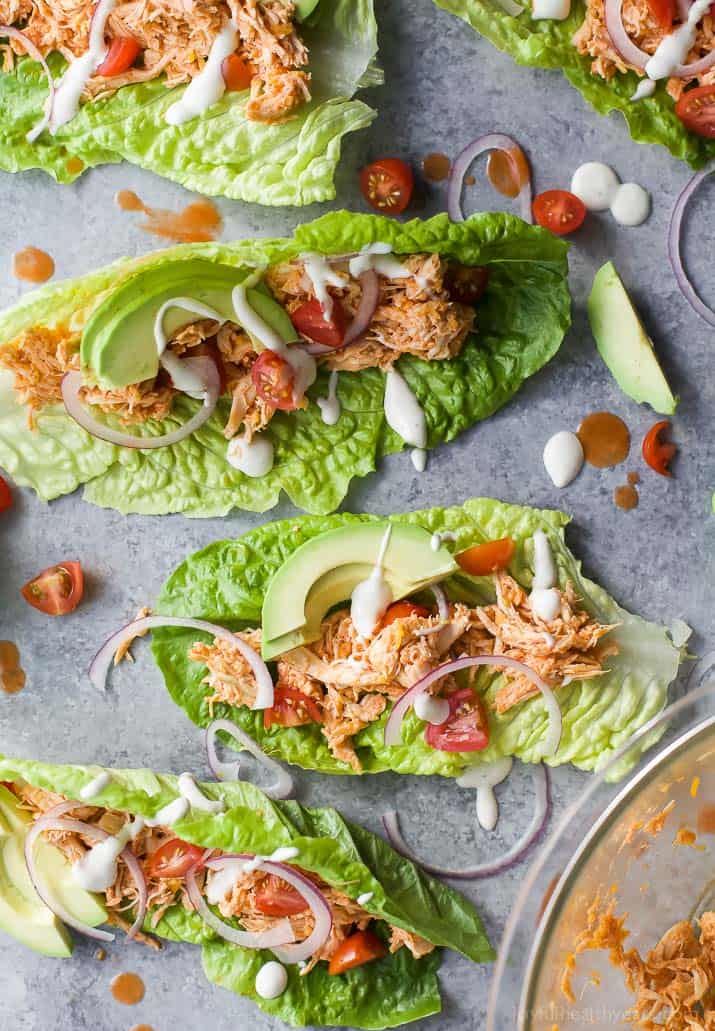 Top view of Buffalo Chicken Lettuce Wraps