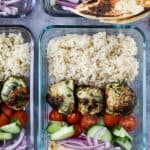Gyro Turkey Meatball Grain Bowls drizzled in a creamy Tzatziki sauce make the perfect high protein meal prep recipe or weeknight dinner, only 370 calories a serving.