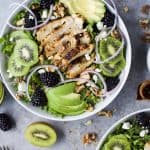 Blackberry Kiwi Balsamic Chicken Salad - an easy light naturally gluten free salad recipe filled with fresh fruit, feta cheese and tender chicken. This quick 30 minute Balsamic Chicken Salad is perfect for the warmer weather!