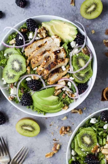 Image of Blackberry Kiwi Balsamic Chicken Salad in a Bowl