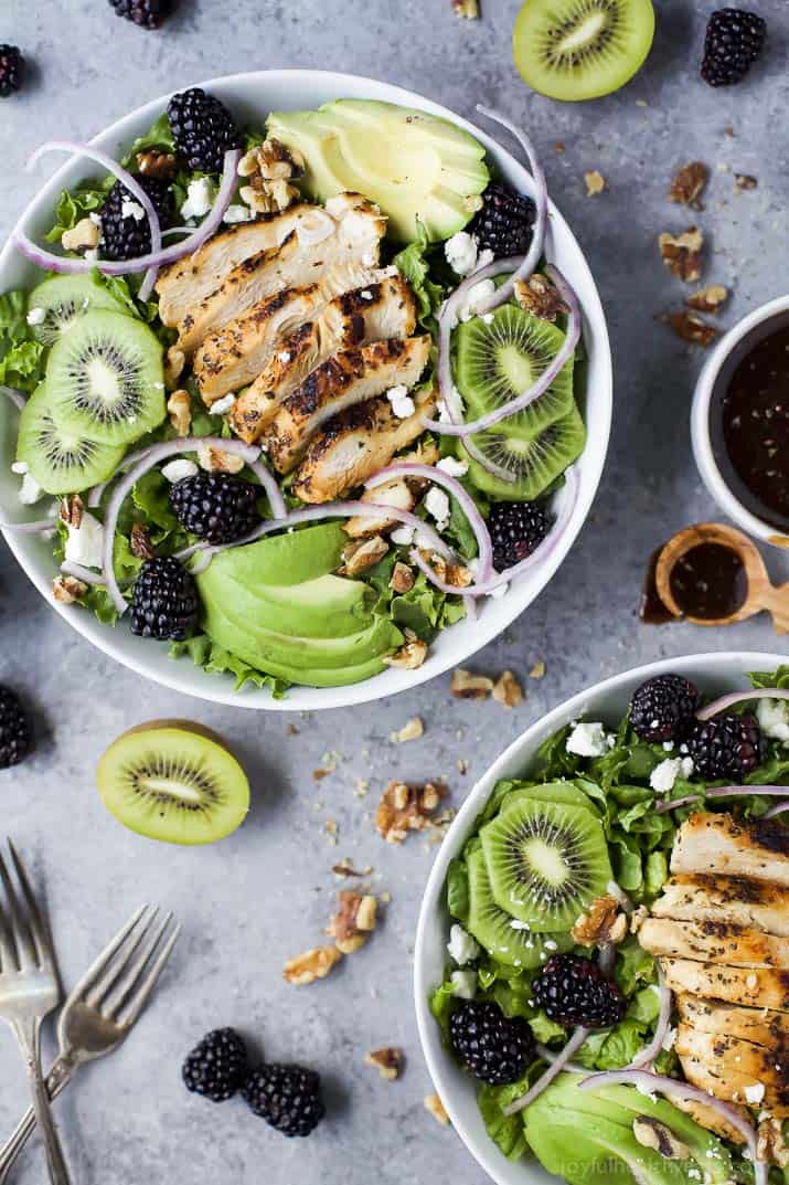 Blackberry Kiwi Balsamic Chicken Salad in a bowl