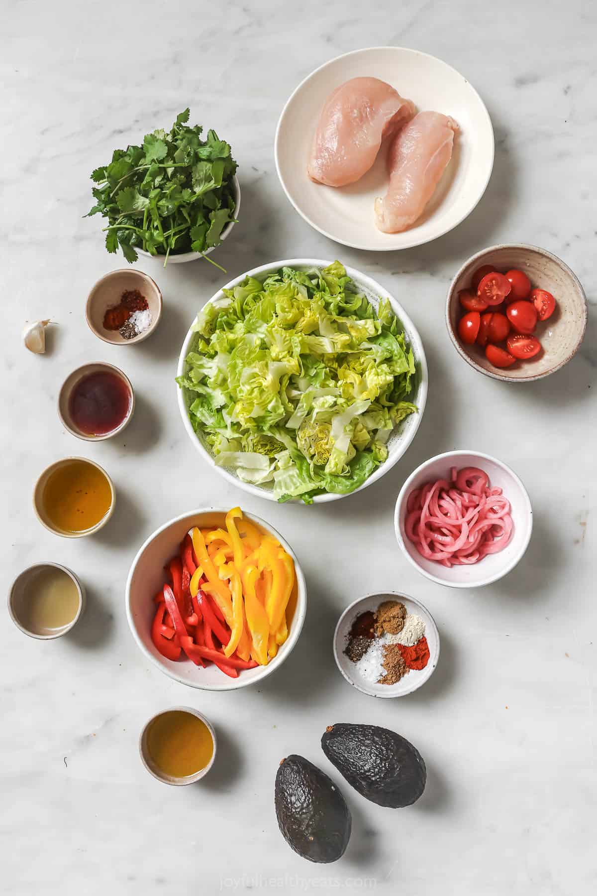 Ingredients for chicken fajita salad.