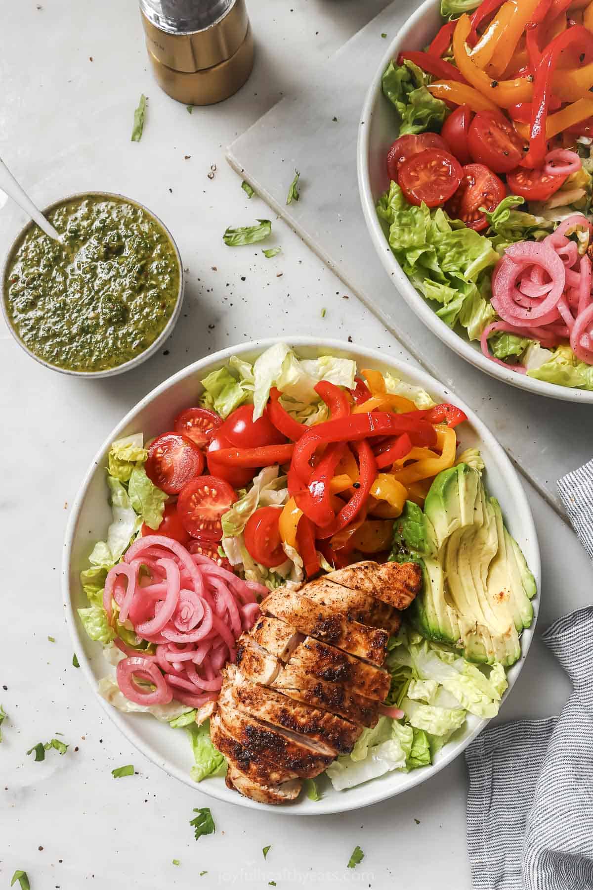 Tex-Mex salad with chimichurri dressing on the side. 