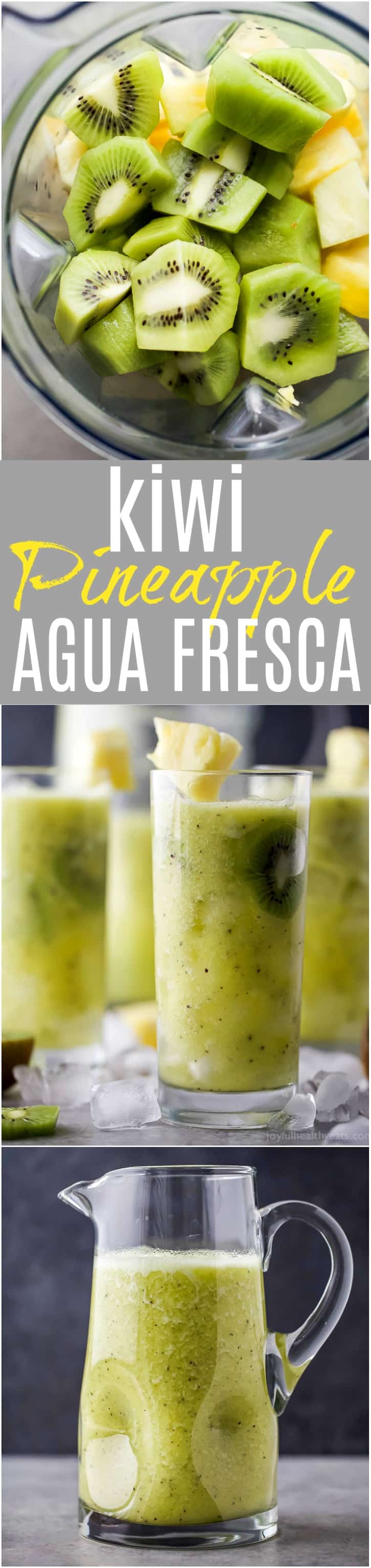 Refreshing Kiwi Pineapple Agua Fresca made with only 3 ingredients and refined sugar free. This Agua Fresca is the perfect drink for those warmer summer months!