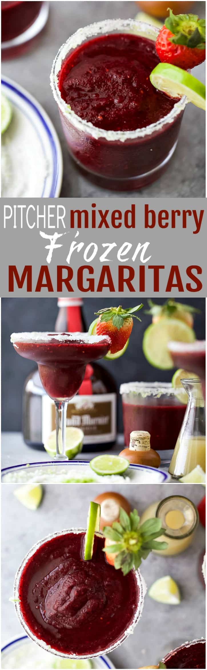 Fresh Berry Frozen Margaritas in a pitcher - loaded with sweet berries, agave, tequila, and fresh juices. It's the perfect party cocktail! These frozen margaritas are delicious, extremely smooth and fruity - guaranteed to be a crowd pleaser!