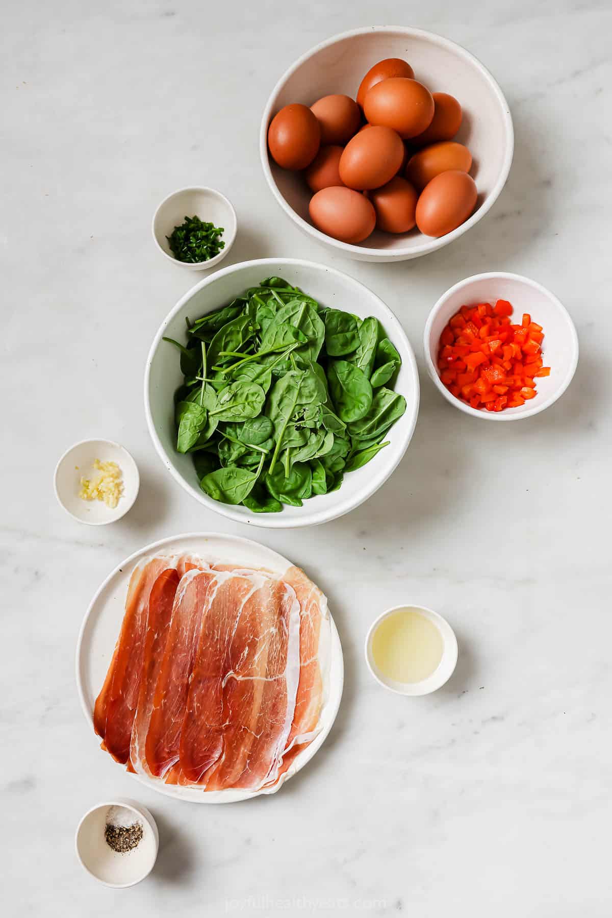 Ingredients for prosciutto egg cups. 