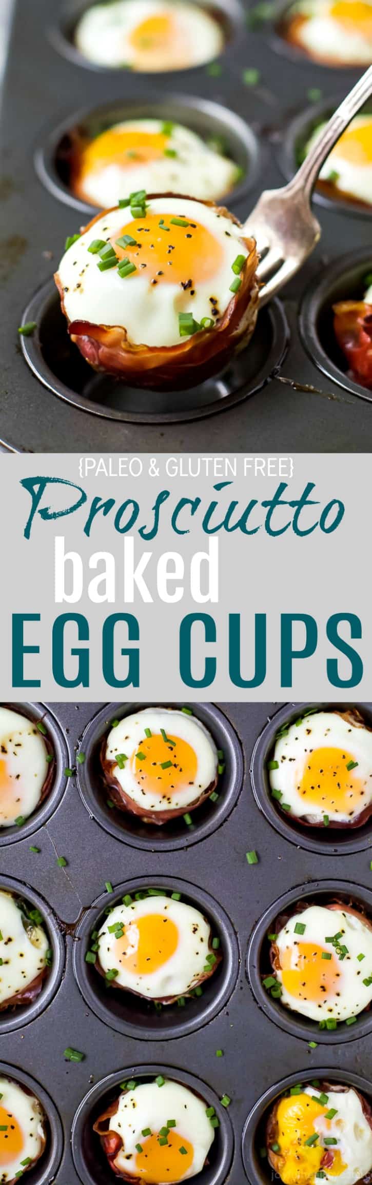 {paleo & gluten free} PROSCIUTTO BAKED EGG CUPS an easy meal prep breakfast the family will love. These grab 'n 'go baked egg cups boast a healthy 10 grams of protein per serving with only 116 calories!