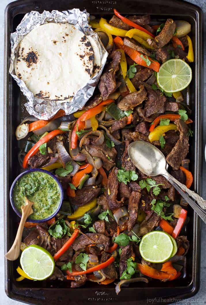 Image of Sheet Pan Steak Fajitas on a Serving Tray