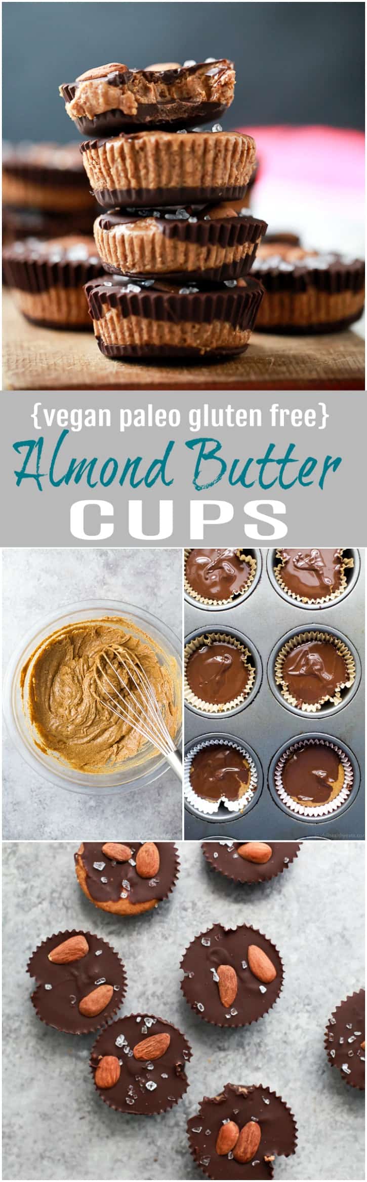 These 5 ingredient Vegan Almond Butter Cups are easy to make and a delicious healthy version of the popular candy! Creamy almond butter smooshed in between two layers of dark chocolate, can't get any better than that! 