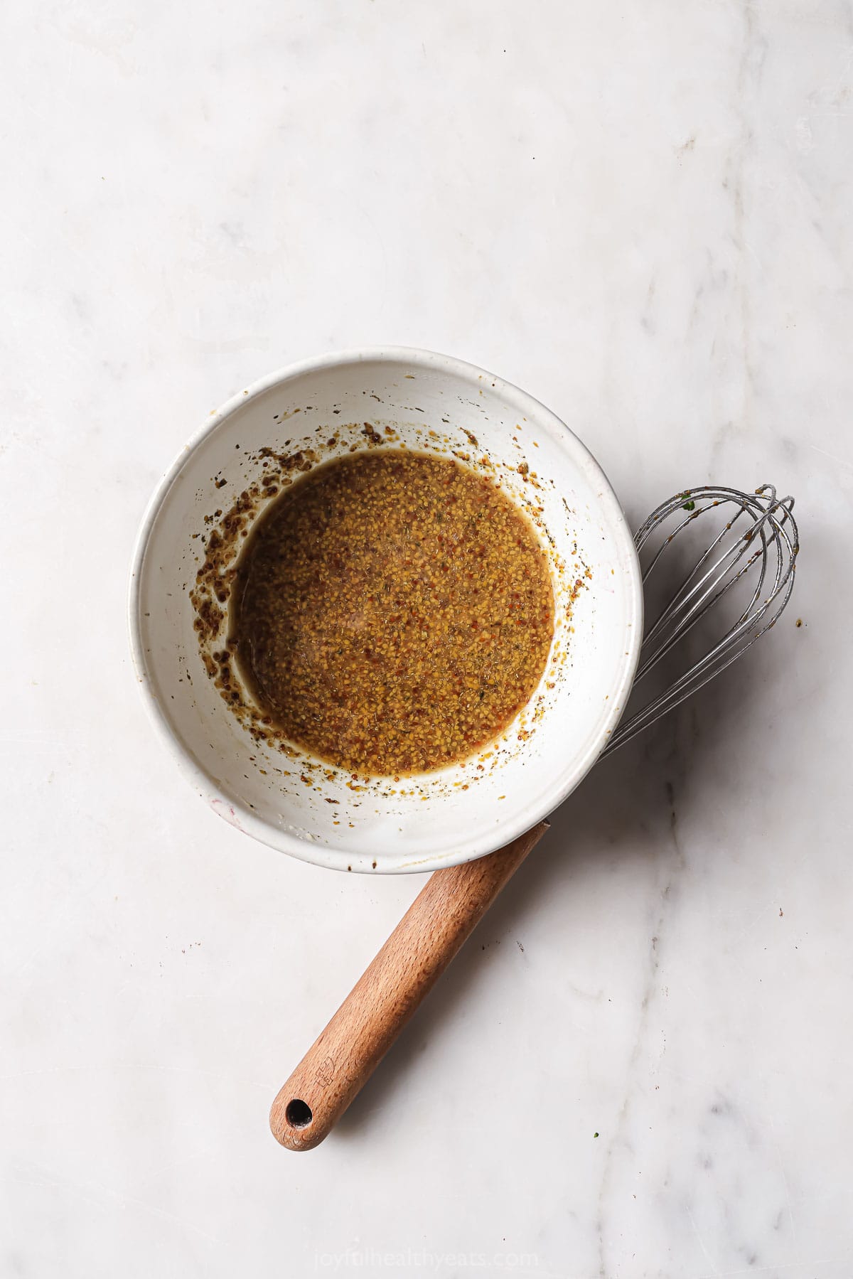 Homemade dressing in a bowl. 