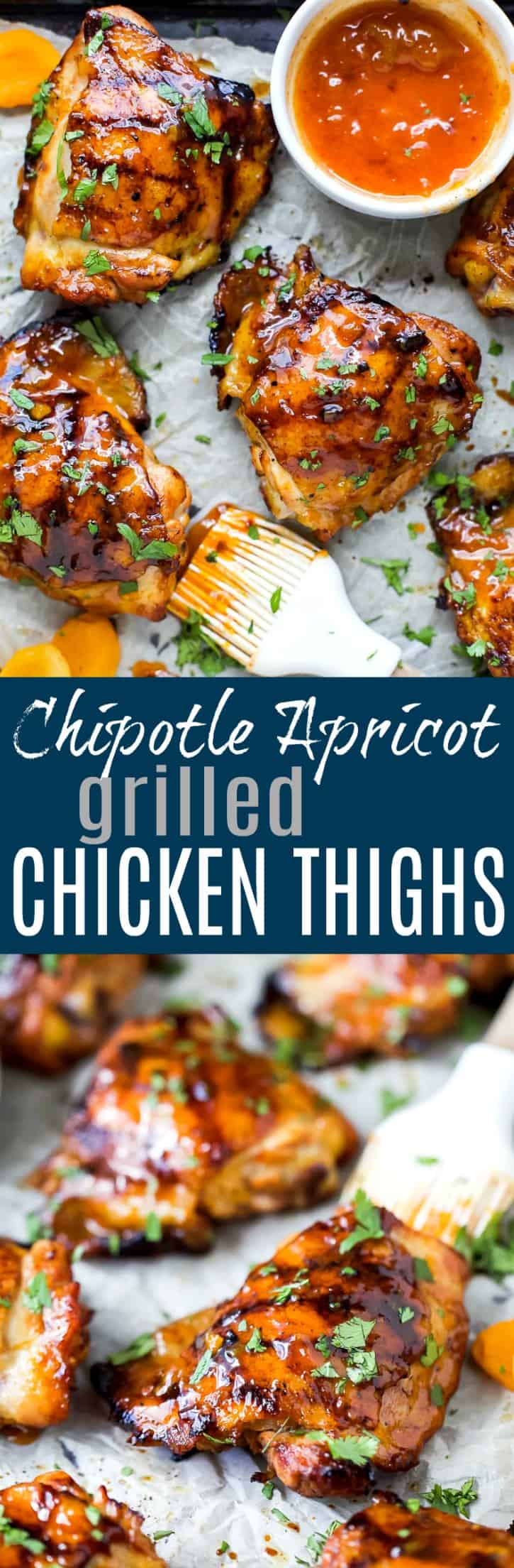 Pinterest collage for Chipotle Apricot Grilled Chicken Thighs recipe