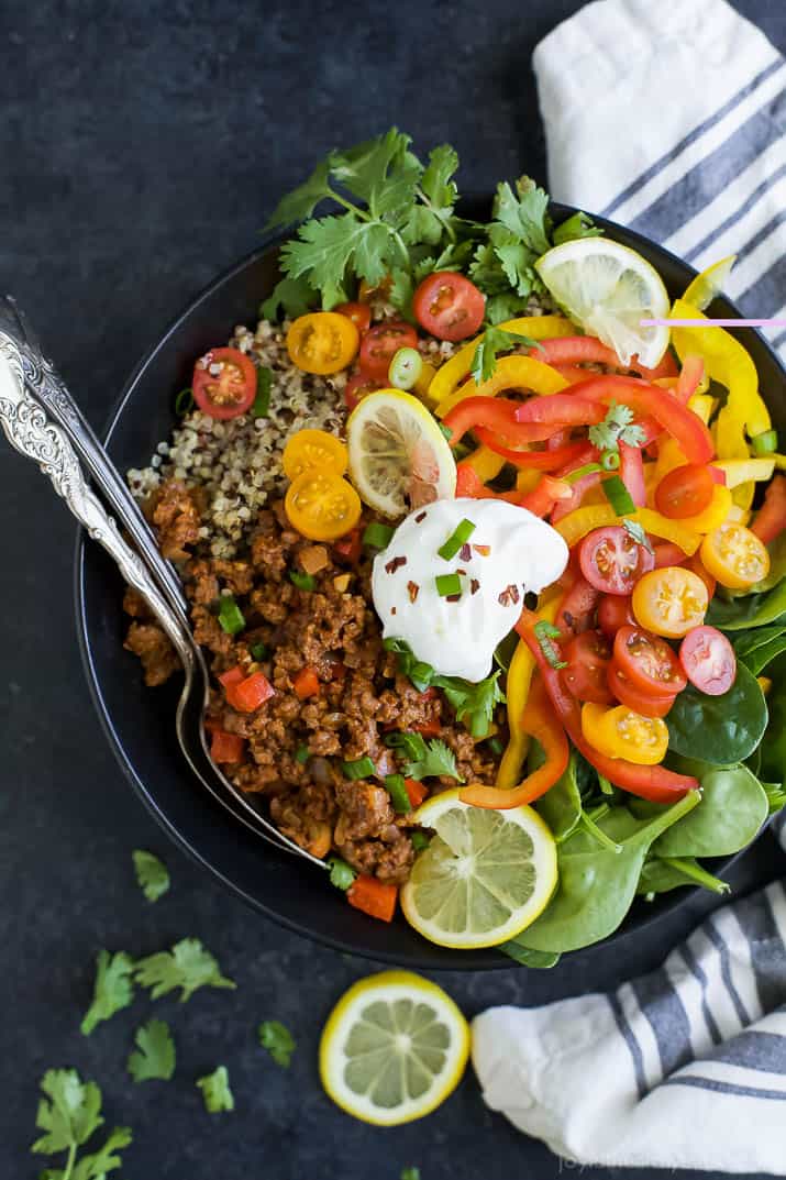 Top view of a Deconstructed Stuffed Bell Pepper Bowl 