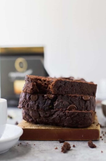 Stack of chocolate zucchini bread slices.