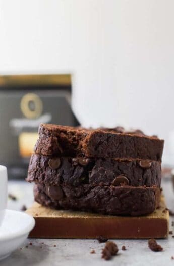 Stack of chocolate zucchini bread slices.