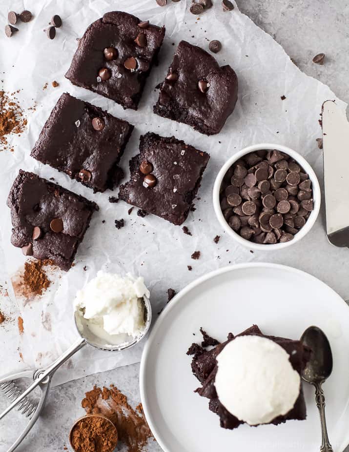 Almond Butter Vegan Brownies - the ultimate fudgy brownie that's insanely easy to make and loaded with intense chocolate flavor! I guarantee these super moist paleo brownies will be a hit with the fam!