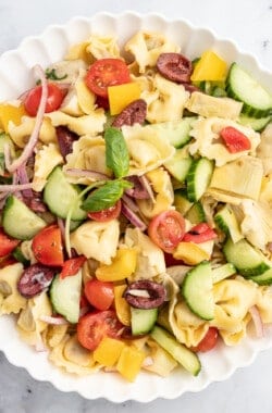 Pasta salad in a bowl.