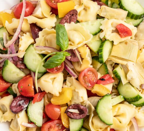 Pasta salad in a bowl.